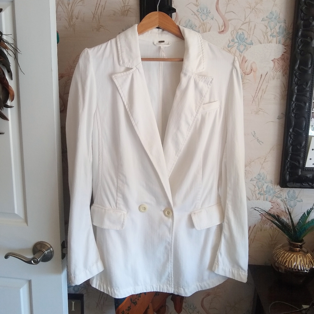New FREE PEOPLE Oversized Long Blazer Opal White M Worn 1x - Picture 7 of 13